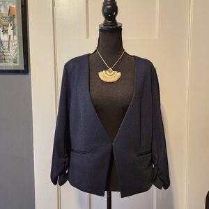AMANDA + CHELSEA Navy Scrunch Sleeve Blazer, Size XLarge